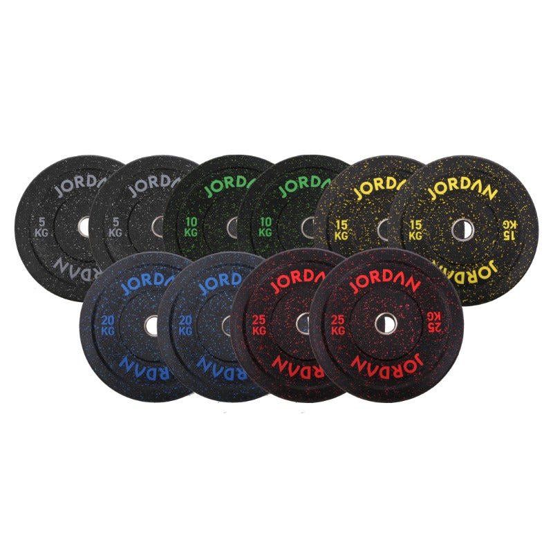 JORDAN HG Black Rubber Bumper Weight Plates - Coloured Fleck 150kg Set