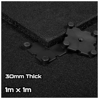 Black SBR Interlocking Rubber Gym Flooring with Connectors (1m x 1m) (30mm)