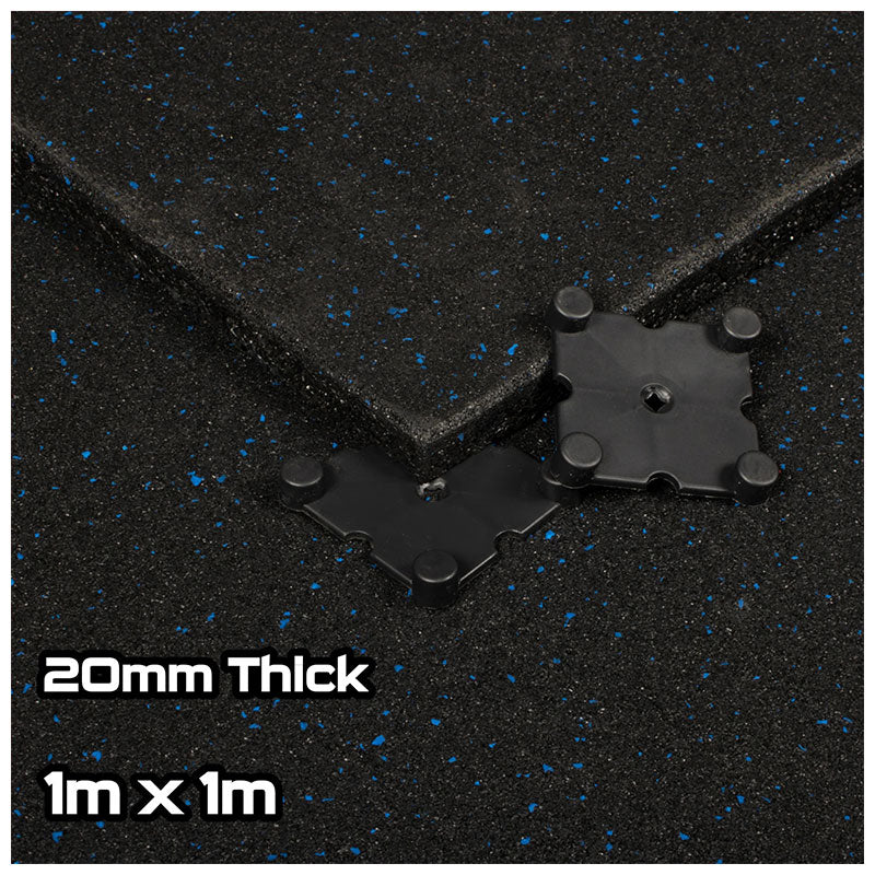 Blue Fleck SBR Interlocking Rubber Gym Flooring with Connectors (1m x 1m) (20mm)