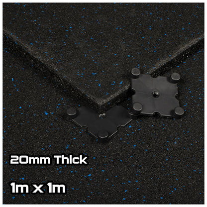 Blue Fleck SBR Interlocking Rubber Gym Flooring with Connectors (1m x 1m) (20mm)