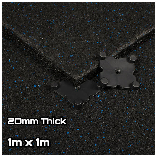 Blue Fleck SBR Interlocking Rubber Gym Flooring with Connectors (1m x 1m) (20mm)