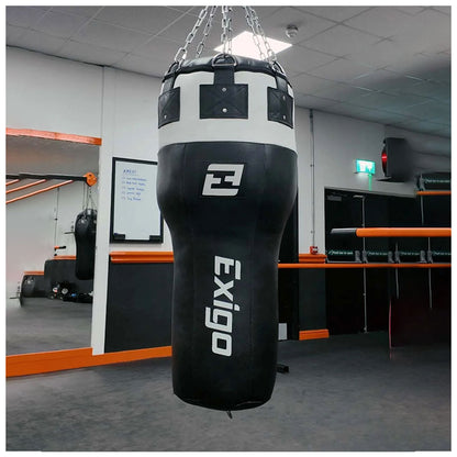 Exigo Super Pro 3.5ft 40kg Leather Angle Punch Bag - Black/White