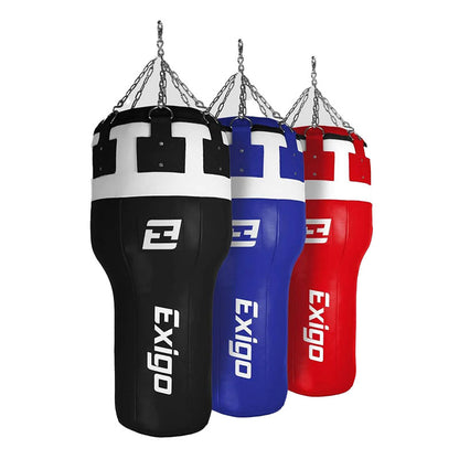 Exigo Super Pro 3.5ft 40kg Leather Angle Punch Bag - Black/White