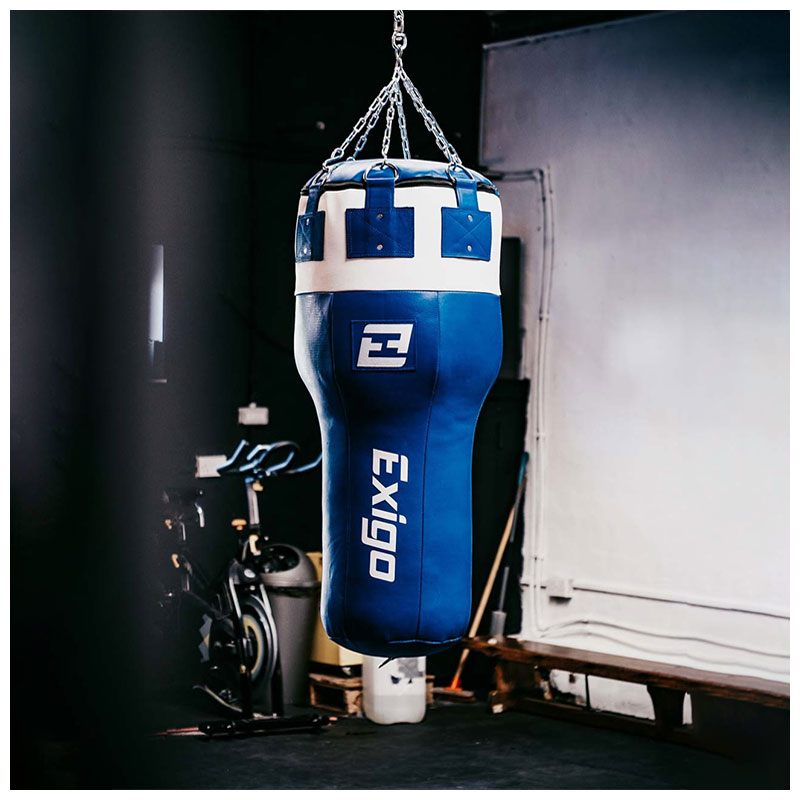 Exigo Super Pro 3.5ft 40kg Leather Angle Punch Bag - Blue/White