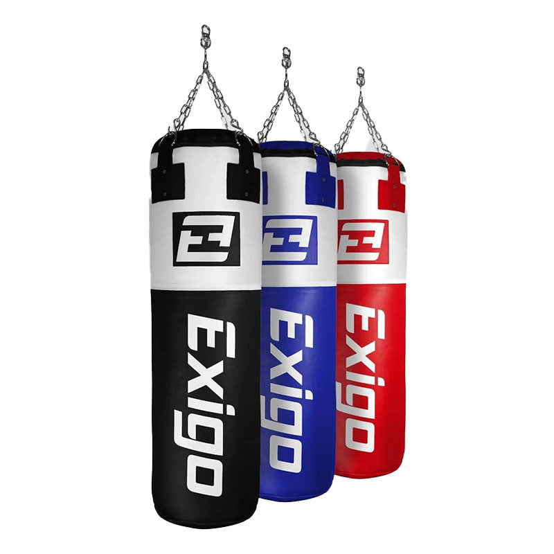 Exigo Super Pro 4ft 40kg Leather Punch Bag - Black/White