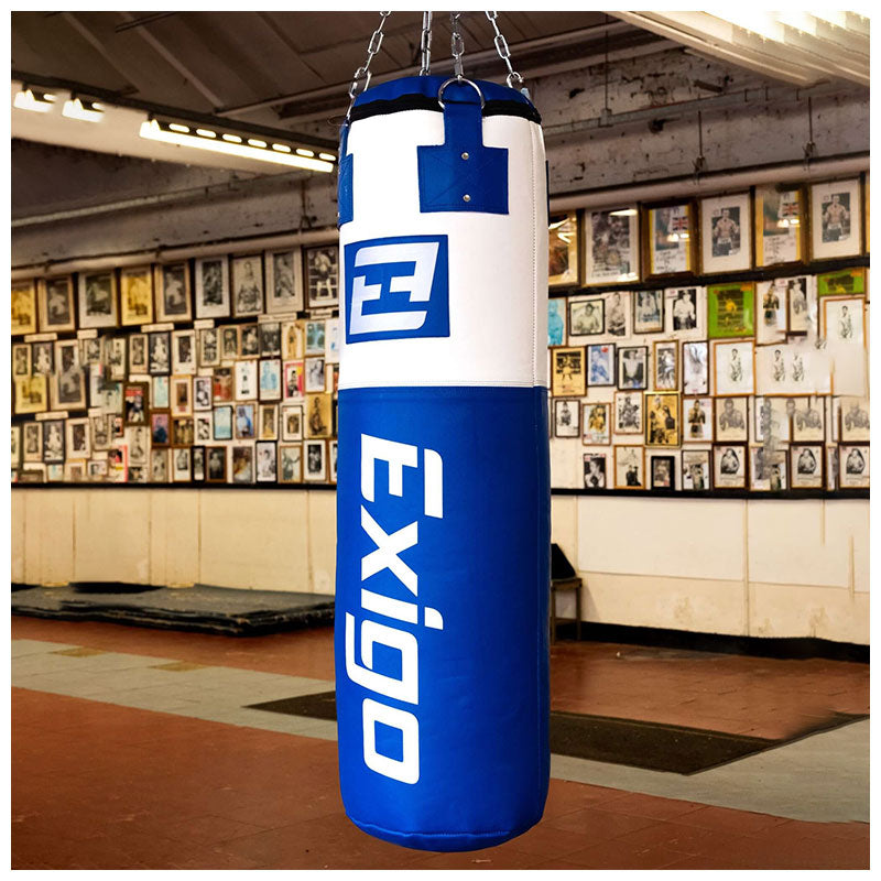 Exigo Super Pro 4ft 40kg Leather Punch Bag - Blue/White