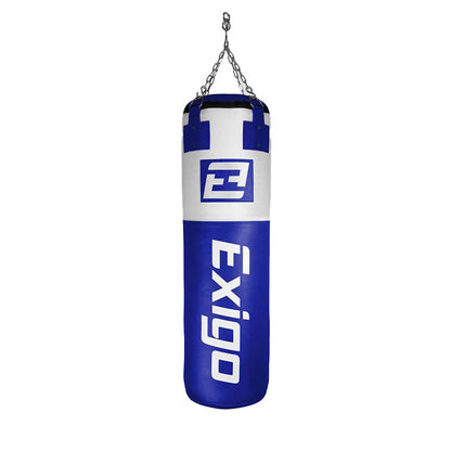 Exigo Super Pro 4ft 40kg Leather Punch Bag - Blue/White