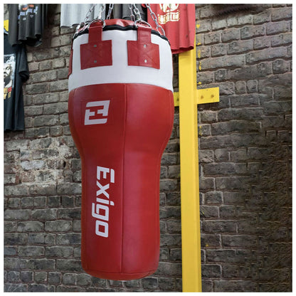 Exigo Super Pro 3.5ft 40kg Leather Angle Punch Bag - Red/White