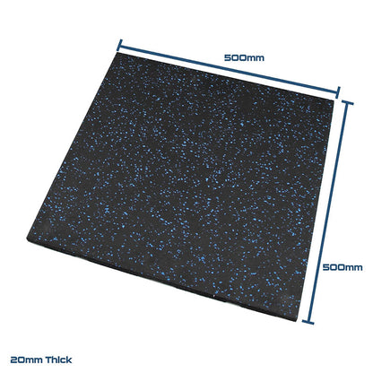 Rival Blue Fleck Premium Interlocking Rubber Gym Flooring with Connectors (500mm x 500mm) (20mm)