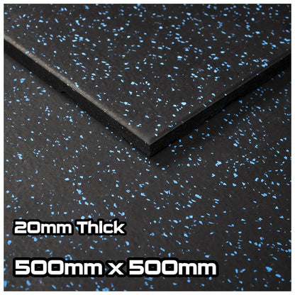 Rival Blue Fleck Premium Interlocking Rubber Gym Flooring with Connectors (500mm x 500mm) (20mm)