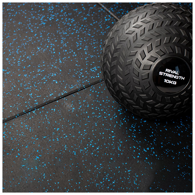 Rival Blue Fleck Premium Interlocking Rubber Gym Flooring with Connectors (500mm x 500mm) (20mm)