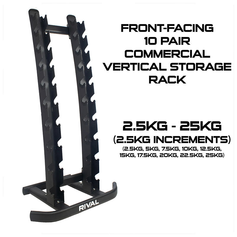 Rival Front-Facing 10 pair Commercial Vertical Hex Dumbbell Storage Rack