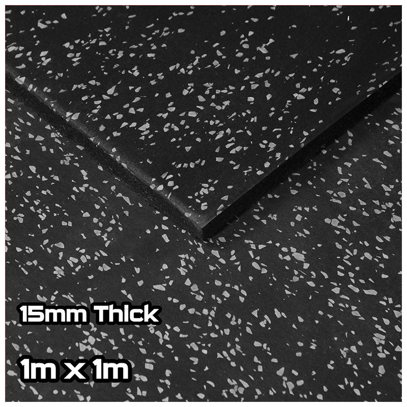 Rival Grey Fleck Premium Rubber Gym Flooring (1m x 1m) (15mm)