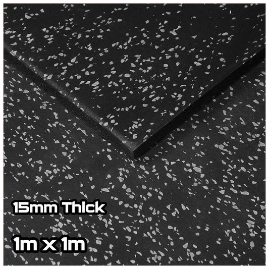 Rival Grey Fleck Premium Rubber Gym Flooring (1m x 1m) (15mm)