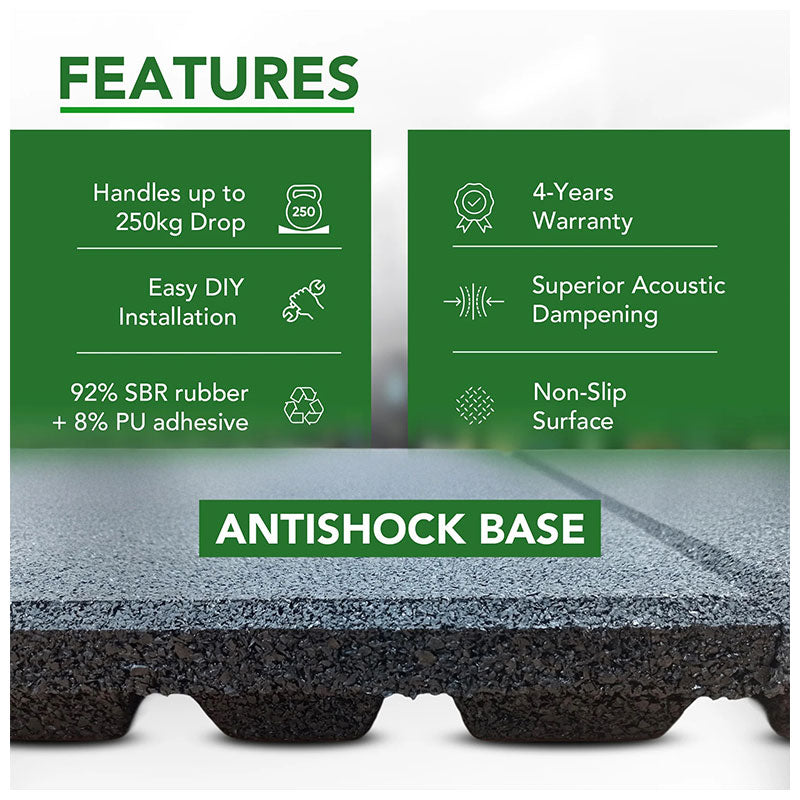 43mm PRO Anti-Shock Rubber Gym Flooring Tile
