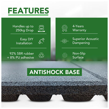43mm PRO Anti-Shock Rubber Gym Flooring Tile