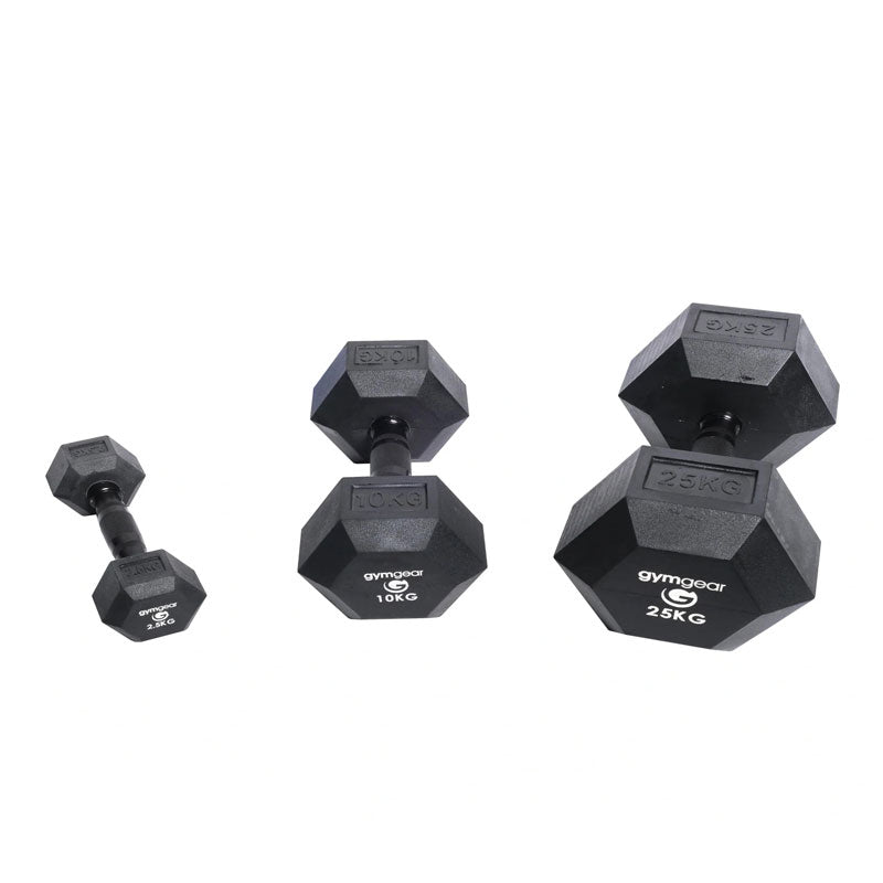 Rubber Hex Dumbbells (Black Handles)