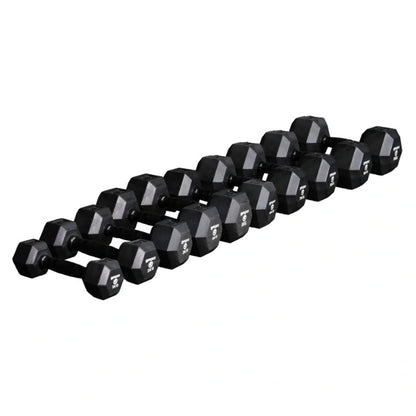 Rubber Hex Dumbbells (Black Handles)