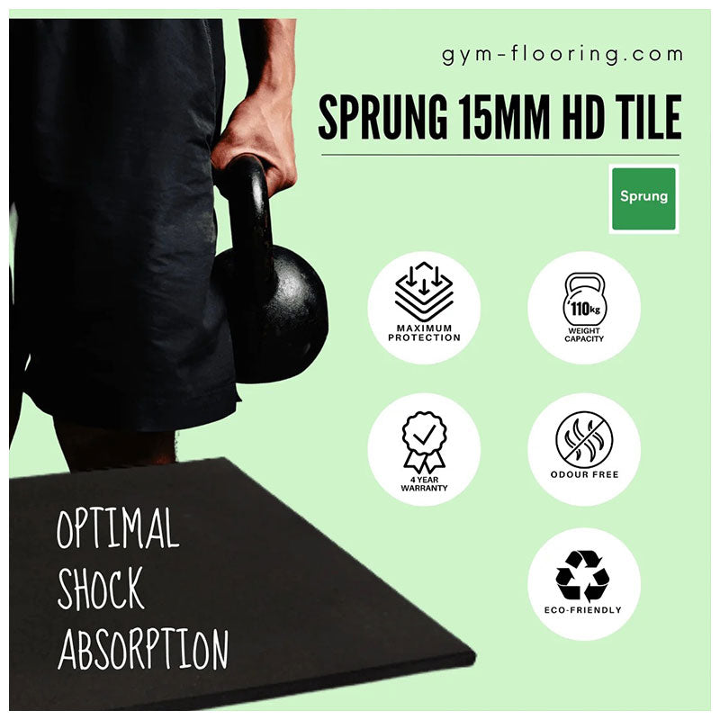 15mm Sprung PRO Gym Flooring - Sprung Rubber Heavy Duty