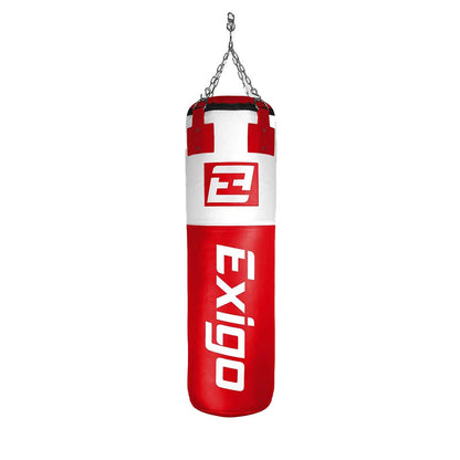 Exigo Super Pro 4ft 40kg Leather Punch Bag - Red/White