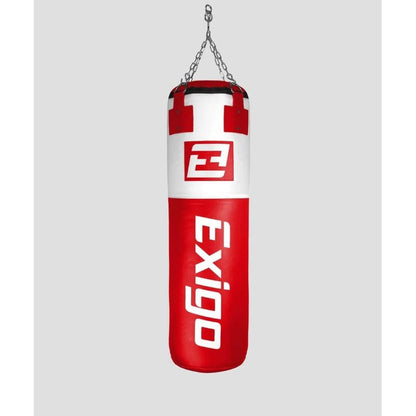 Exigo Super Pro 4ft 40kg Leather Punch Bag - Black/White - Red/White